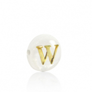 Shell beads letter W Gold-White (natural colour)