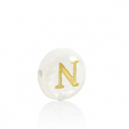 Shell beads letter N Gold-White (natural colour)
