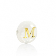 Shell beads letter M Gold-White (natural colour)