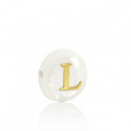 Shell beads letter L Gold-White (natural colour)