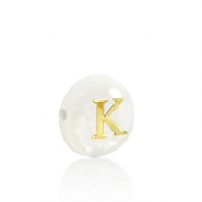 Shell beads letter K Gold-White (natural colour)