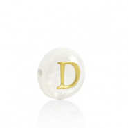Shell beads letter D Gold-White (natural colour)