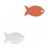 DQ European metal charms fish Antique Silver-Coral Red (nickel free)