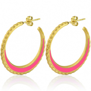 Stainless steel earrings creole 30mm Gold-Magenta