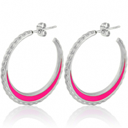 Stainless steel earrings creole 30mm Silver-Magenta