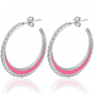 Stainless steel earrings creole 30mm Silver-Bright pink