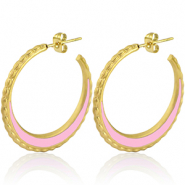Stainless steel earrings creole 30mm Gold-Light Pink