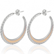 Stainless steel earrings creole 30mm Silver-Vintage Pink