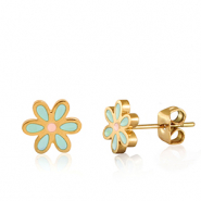 Stainless steel earrings flower Turquoise-Gold