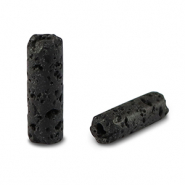 Natural stone beads Vulcanic Rock tubes Black