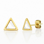 Stainless steel earrings / earpins triangle Gold-Pearl White