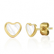 Stainless steel earrings / earpins heart Gold-Pearl White