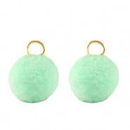 Pompom charms with loop 10mm Gold-Mint Green