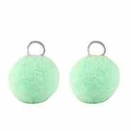 Pompom charms with loop 10mm Silver-Mint Green
