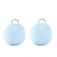 Pompom charms with loop 10mm Silver-Carolina Blue