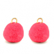 Pompom charms with loop 10mm Gold-Hot Pink