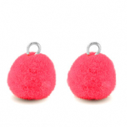 Pompom charms with loop 10mm Silver-Hot Pink