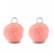 Pompom charms with loop 10mm Silver-Pink