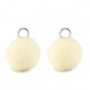 Pompom charms with loop 10mm Silver-Off White