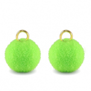Pompom charms with loop 10mm Gold-Neon Green