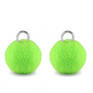 Pompom charms with loop 10mm Silver-Neon Green