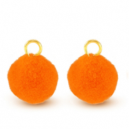 Pompom charms with loop 10mm Gold-Neon Orange