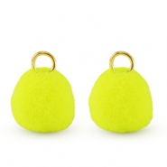 Pompom charms with loop 10mm Gold-Neon Yellow