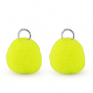 Pompom charms with loop 10mm Silver-Neon Yellow