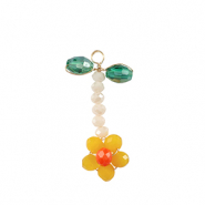 Top Faceted charms flower Gold-Green Yellow