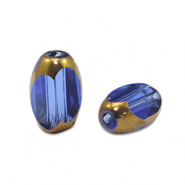 Oval glass beads Royal Blue Transparent-Gold