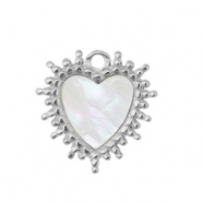Stainless steel charms shell heart Silver-White (natural colour)
