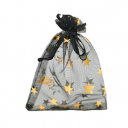 Jewellery Organza Bag 9x12cm star Black-Gold