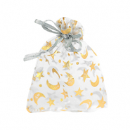 Jewellery Organza Bag 9x12cm moon and star Light Grey-Gold