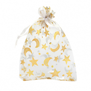 Jewellery Organza Bag 9x12cm moon and star White-Gold