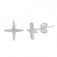 Brass TQ metal earrings / earpins cubic zirconia star Silver