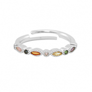 Brass TQ metal ring cubic zirconia Silver-Multicolour