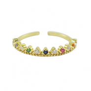 Brass TQ metal ring cubic zirconia Gold-Multicolour