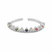 Brass TQ metal ring cubic zirconia Silver-Multicolour