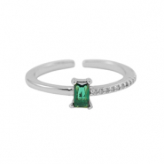 Brass TQ metal ring cubic zirconia Silver-Green
