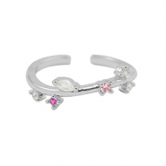 Brass TQ metal ring cubic zirconia Silver-Crystal Pink