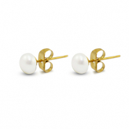 Stainless steel earrings / earpins pearl 6mm Gold-Pearl White