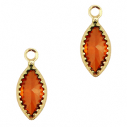 Crystal glass charms oval Red-Gold