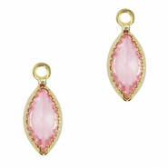 Crystal glass charms oval Pink-gold