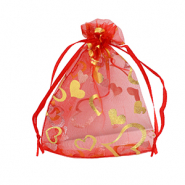 Jewellery Organza Bag 9x12cm heart Red-gold