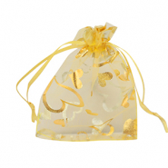 Jewellery Organza Bag 9x12cm heart Yellow-gold