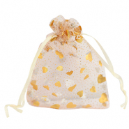 Jewellery Organza Bag 9x12cm heart Peach-gold