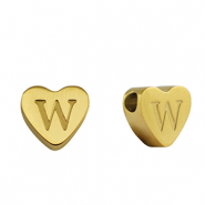 Stainless steel beads heart letter W Gold