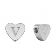 Stainless steel beads heart letter V Silver