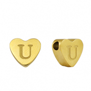Stainless steel beads heart letter U Gold