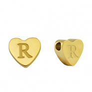 Stainless steel beads heart letter R Gold